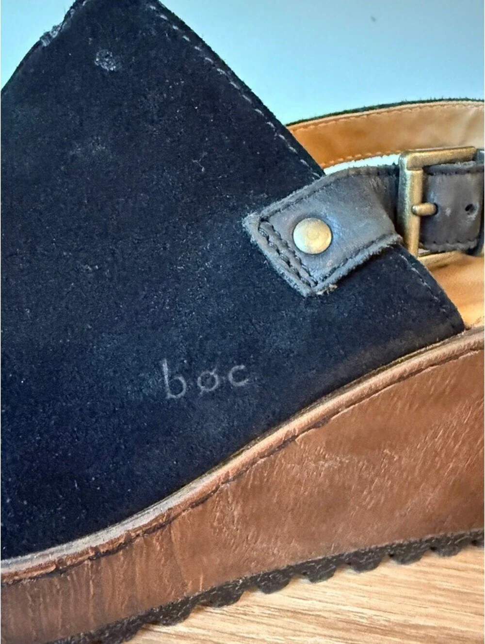 b.o.c. Born Black Suede Platform Wedge Sandals Y2K Boho Slingback Size 8M